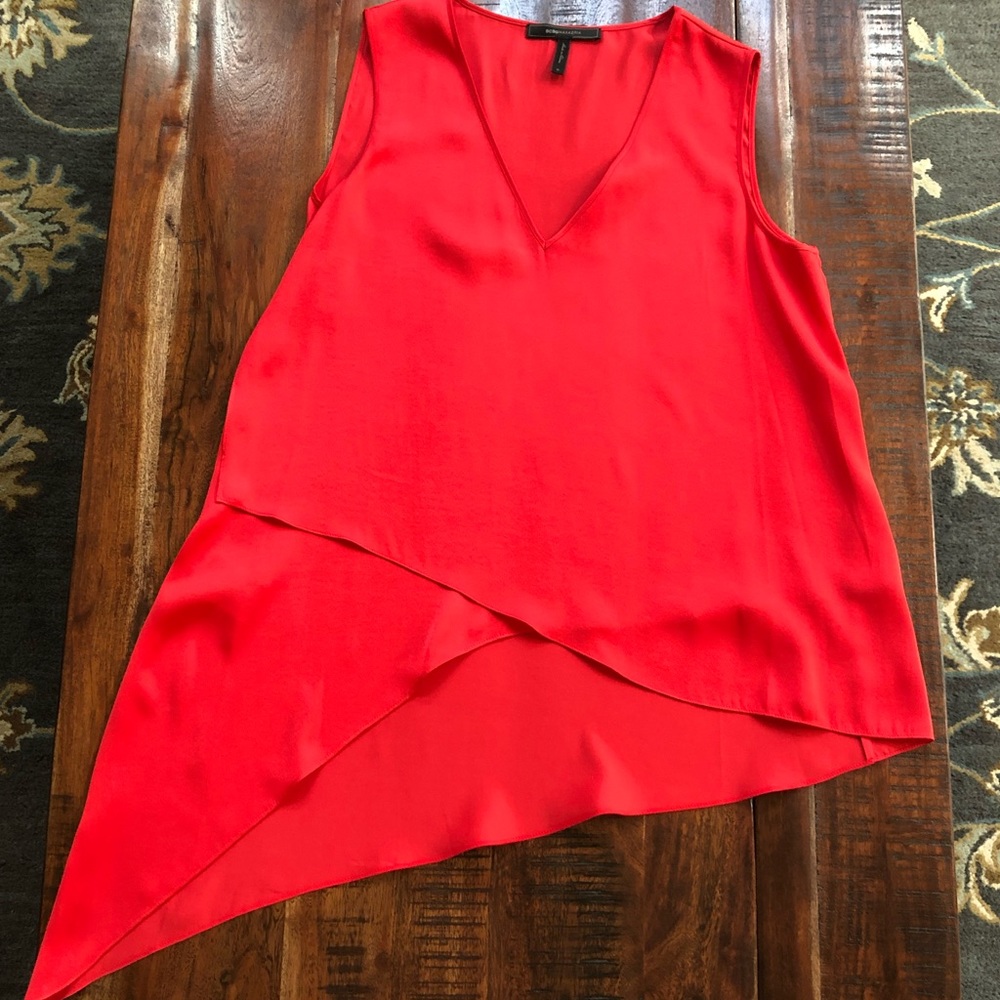 Asymmetrical BCBG Maxazria Red sleeveless top